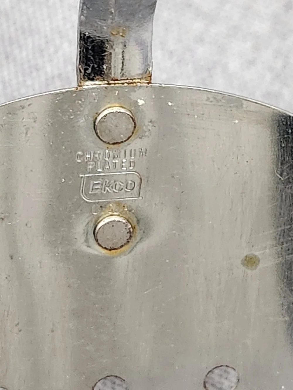 Vintage Ekco Stainless Steel Slotted Spatula White Handle.